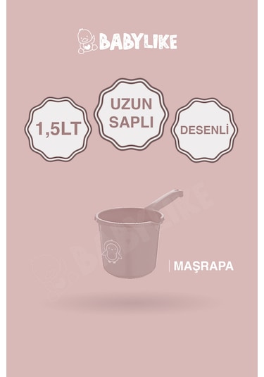 Çocuklar İçin 2'li Banyo Seti- Kulplu Kova & Oluklu Maşrapa Pembe Pembe