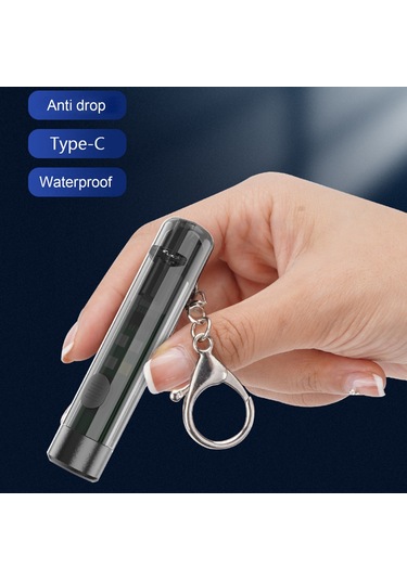 Ranyeek Siyah Anahtar Zinciri Led Feneri, 7 Işık Modu, Acil Işık Ve Işık Sinyali, Su Geçirmez, Type-c Hızlı Şarj, 200mah Pil, Cep Boyutu Siyah