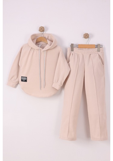 Monox Kız Çocuk Sim İpli Fitilli Polar Takım Bej