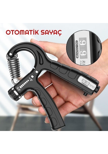 Exeo Sertlik Ayarlanabilir 5-60 KG Direnç Sayaçlı El Egzersiz Yayı Siyah