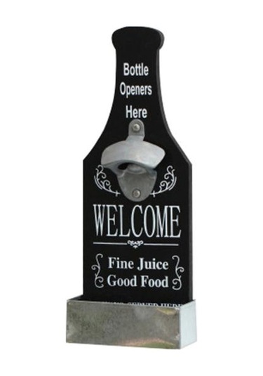 Siyah Talos Ahşap Asılı Şişe Açacağı Vintage Sökücü Restoran Duvar Plaket Dekor Siyah