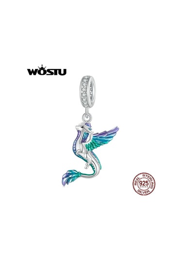 Wostu 925 Ayar Gümüş Renkli Emaye Uçan Ejderha Kolye Charms Kadınlar İçin Dıy Bilezik Ve Kolye Gümüş