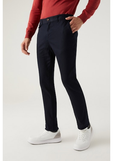 Twn Slim Fit Lacivert Armürlü Chino Pantolon 5ecc3s208232m 101