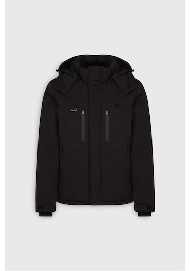 AC&Co / Altınyıldız Classics Erkek Standart Fit Normal Kesim Kapüşonlu Mont Siyah