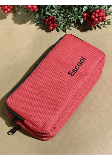 Rlx125 Escool Çift Bölmeli Fermuarlı Kalemlik Kalem Kutusu Kırmızı
