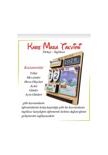 Çocuklar İçin Masa Takvimi - Kare Masa Takvimi Türkçe-ingilizce