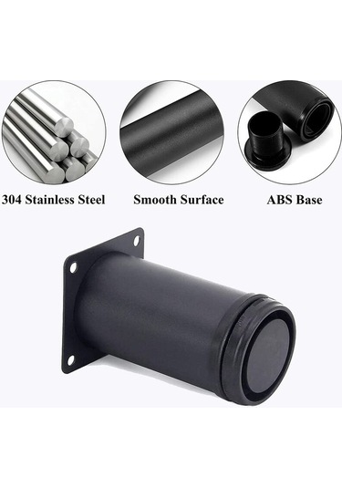 Mufunye 4 Ayarlanabilir Siyah Ayak 200mm Yükseklik Kalınlaştırmak Dolap Ayakları Masa Ayakları Mobilya Ayakları, Paslanmaz Çelik Ayarlanabilir Yükseklik 0-15mm Paslanmaz Çelik Vidalarla Birlikte Gelir