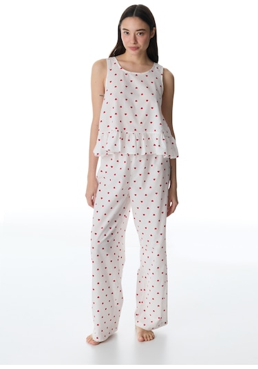 Penti Kırık Beyaz Red Hearts Atlet Pijama Üstü