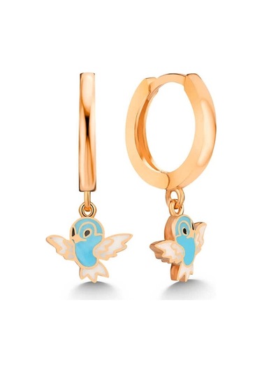 Gümüş Rose Mavi Renkli Sallantılı Kuş Kadın Küpe Çok Renkli