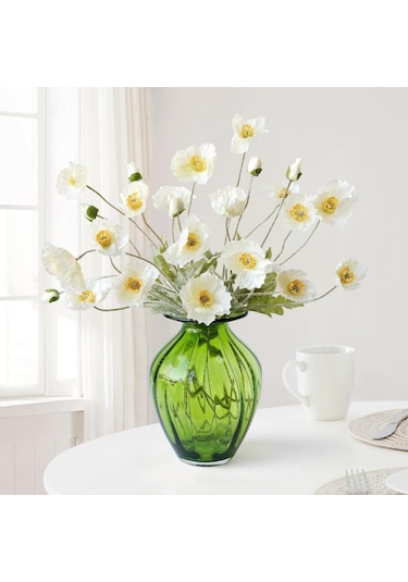 Yapay Çiçek Gelincik Çiçeği Kar Beyaz Renk 3 Çiçek 1 Tomurcuk 59cm Beyaz