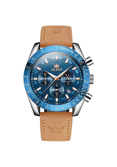 Olevs 9957 Erkekler Aydınlık Su Geçirmez Deri Kayış Kuvars İzle Mavi