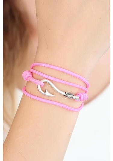 Pembe Renk Gümüş Metal Kancalı Bayan Çoklu Bileklik Çok Renkli