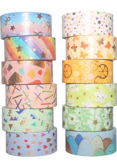 Springsun 2. 15mm Altın Folyo Washi Bant Seti - Dıy Scrapbooking & Hediye
