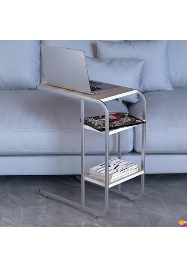 Modilayn C Yan Sehpa Dar Boy Tekerlekli Çalışma, Atıştırmalık, Yemek, Laptop Sehpası Cordoba Cordoba