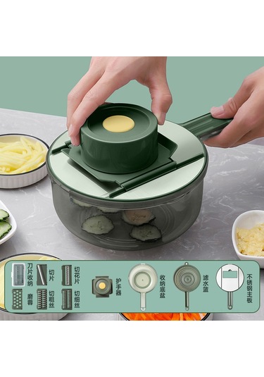 Hombey Evde Mutfakda Kullanmak İçin Çok Fonksiyonlu Patates Dilimleyici, Işınlayıcı Ve Kesici Aleti - Çelik, Yeşil Renk, Tam Set