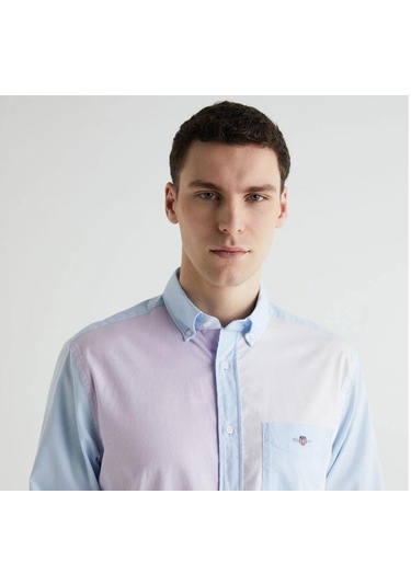 Gant Erkek Mavi Regular Fit Klasik Yaka Renk Bloklu Gömlek-mavi Mavi