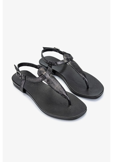Valmenti Ola Kadın Siyah Metalik Hakiki Deri Duz Sandalet 766 1541 Bn Sndlt Y24 Siyah