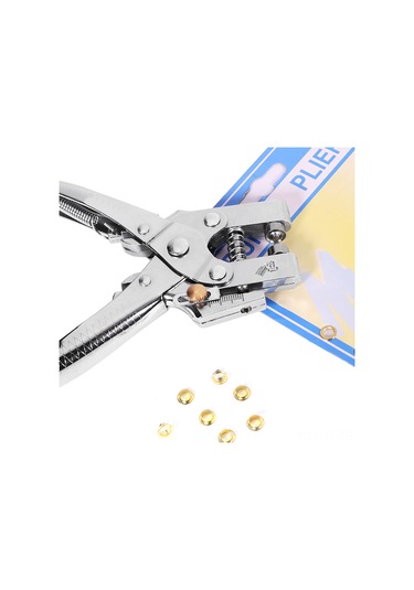 Yifomall Çok Fonksiyonlu Delik Açma Pensesi, 100 Adet Metal Halka İle Deri Ve Kumaşlar İçin El Tipi Zımba Makinesi Gümüş