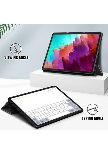 Didadodo Lenovo Tab P12 Stand, Düz Renkli Akıllı Kılıf Pu Deri + Tpu Kapağı Arka Kapak