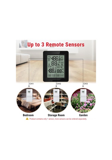 Jeehugo Dijital Hava İstasyonu: İç/ Dış Sıcaklık Nem Ölçer, Maks/ Min Kayıt, Sıcaklık Trendi, Alarm Fonksiyonu, Beyaz Arka Işık - Pil Yok Siyah