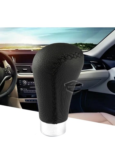 Üniversal Siyah Dikişli Deri Spor Görünümlü Vites Topuzu Aparatlı Manuel Vites Kolu 00 Şüscaroto Aksesuar