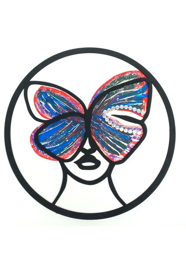 Ahşap Kelebek Figürlü Mavi Tablo