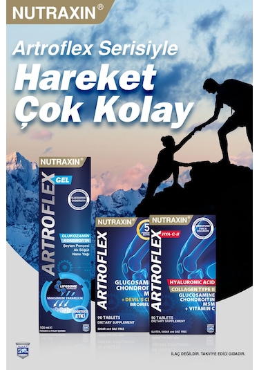 Nutraxin Artroflex HYA-C-II 90 Tablet–Tip II Kolajen, Glukozamin, MSM, Hyaluronik Asit Eklem Destek Takviyesi