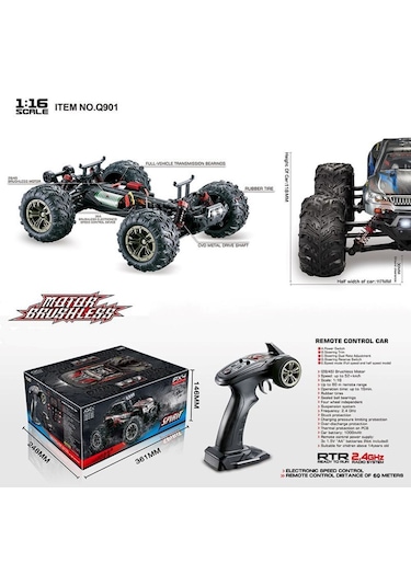 Xinlehong 1:16 Brushless Uzaktan Kumandalı Yüksek Hızlı Rc Araba 52km/s 2.4ghz 4wd Usb Şarj Mavi Çok Renkli