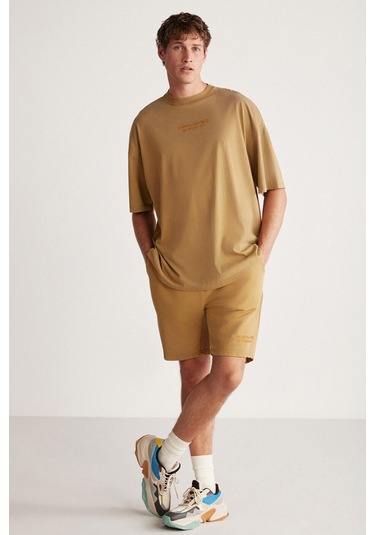 GRIMELANGE Jeffrey Erkek 2 Li Set Oversize Soluk Efektli Nakışlı Haki Alt-üst Takım Haki