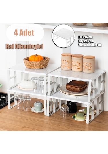 Porsima ORG-01 4lü Raf Düzenleyici - Dolap İçi Düzenleyici Raf Beyaz