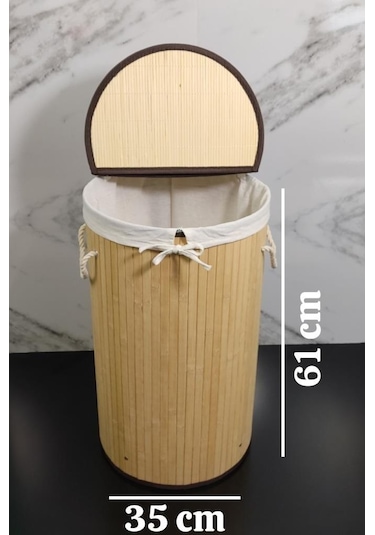 Digithome Yuvarlak Bambu Çamaşır Sepeti Naturel Cl-6001-01 Kahverengi