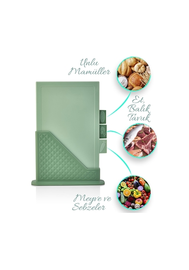 4'lü Tezgah Üstü Dikey Standlı Kesme Tahtası - Çoklu Doğrama Tahtası Ekmek Sebze Et Kesim Panosu Yeşil