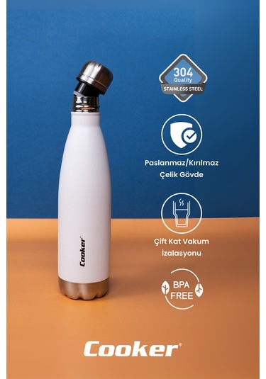 Cooker Hydrokeep 500 Ml Paslanmaz Çelik Şişe Termos Ckr2071 Beyaz