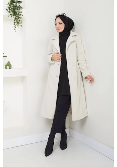 Uzun Polar Kaşe Kaban / M0112 - Krem Krem