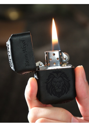 Vagave Siyah Renk Hakiki Deri Kılıflı Zippo Benzinli Çakmak