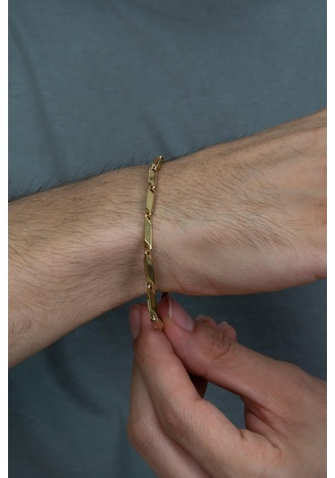 Bamboo Gold Kaplama Küp Erkek Çelik Bileklik Künye Eck05Bsr Altın