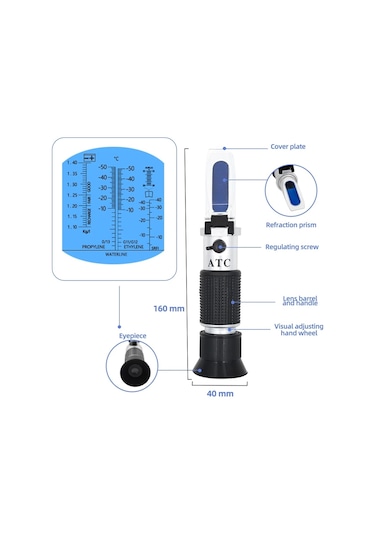 4'ü 1 Arada El Refraktometre Araç Üre Test Cihazı 30-35% Adblue Sıvı Glikol Pil Antifriz Konsantrasyon Ölçer Atc
