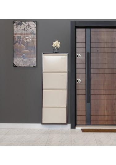 Kaser Metal 4 Lü Metal Ayakkabılık Kahve-Krem