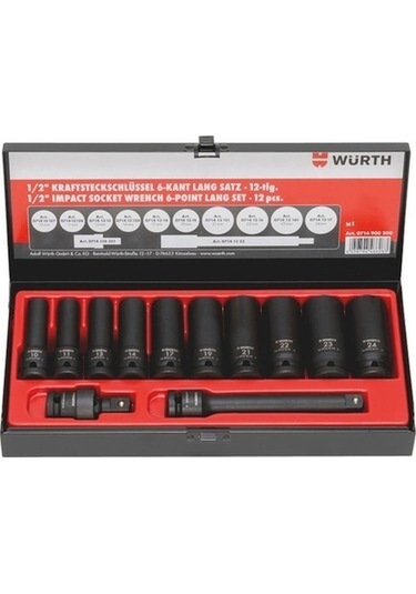 Würth 1/2 Inch Güçlü Uzun Altıgen Lokma Seti 12 Parça