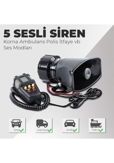 Her Araçla Uyumlu Megafonlu 3 Sesli Siren