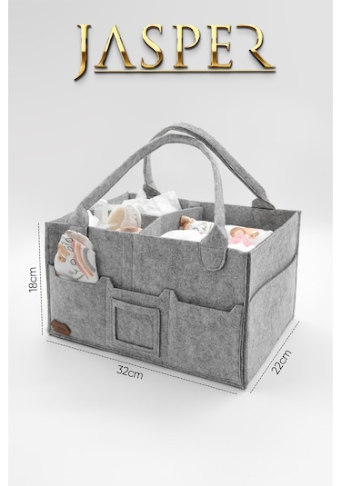 Jasper Keçe Gri Sade Bölmeli Kapaklı Anne Bebek Bakım Çantası Gri