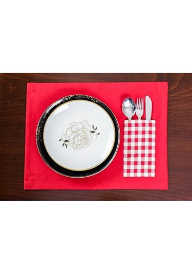 Kırmızı Amerikan Servis Supla Ve Runner Seti 12 Kişilik Set Kırmı Kırmızı