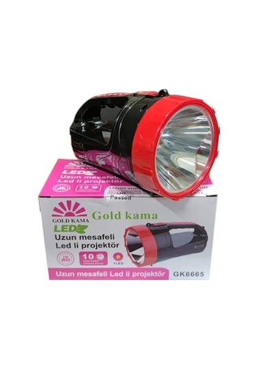 Gold Uzun Mesafeli Ledli Şarjlı El Feneri Gk6665 Kamp, Avcı, Balıkçı Feneri, Çadır Lambası Siyah