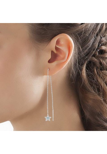 Argentum Concept - Yıldızlı Gümüş Zincir Küpe