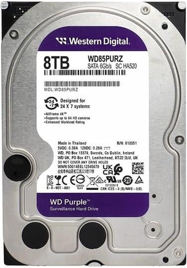 Wd 8tb Purple Wd85purz 5700 Rpm 256mb Sata-3 Güvenlik Diski