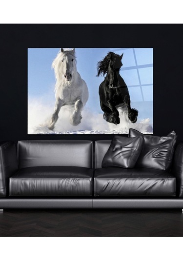 Atlar Dörtnala Cam Tablo