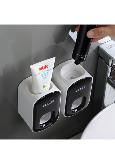 Reedark Otomatik Macun Sıkıcı Duvarlı Set: Evde Kullanıma Uygun Deliksiz Kurulum, Mantar Ve Diş Fırçası Rafı Siyah-beyaz Diğer