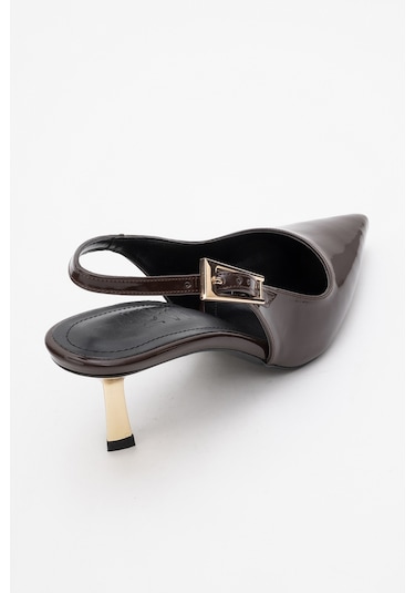 Arty Kahverengi Rugan Sivri Burun Arkası Açık Kadın İnce Topuklu Ayakkabı Kahverengi