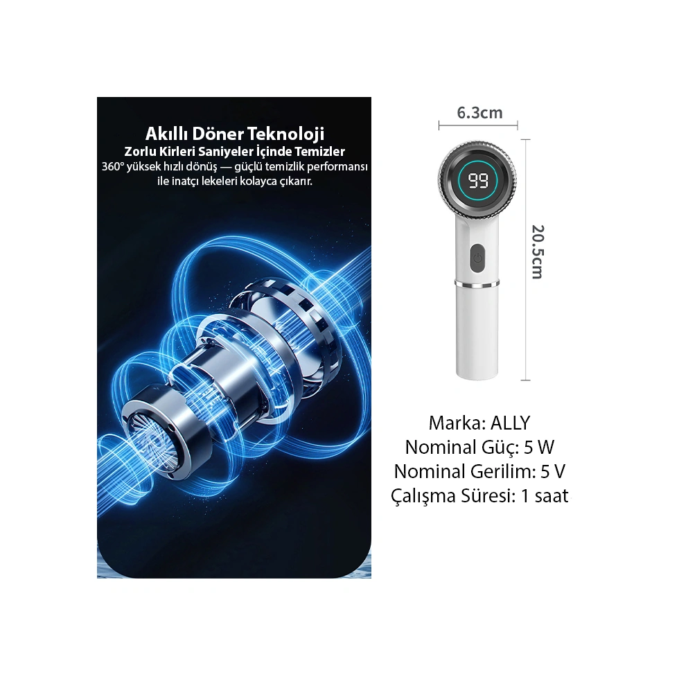 Ezere Turbobrush 5 Başlıklı Elektrikli Temizlik Fırçası