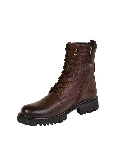 Erkek İçi Kürklü Fermuarlı Deri Casual Postal Bot Kahverengi